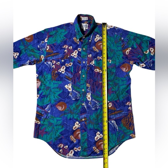 VTG 90s Ralph Lauren Chaps Men's Medium Button down Floral Hawaiian Shirt - Picture 3 of 7